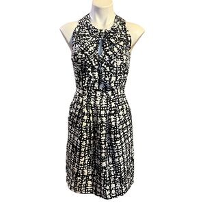 Kate Spade silk black and cream printed Lucinda dress bow accent 2